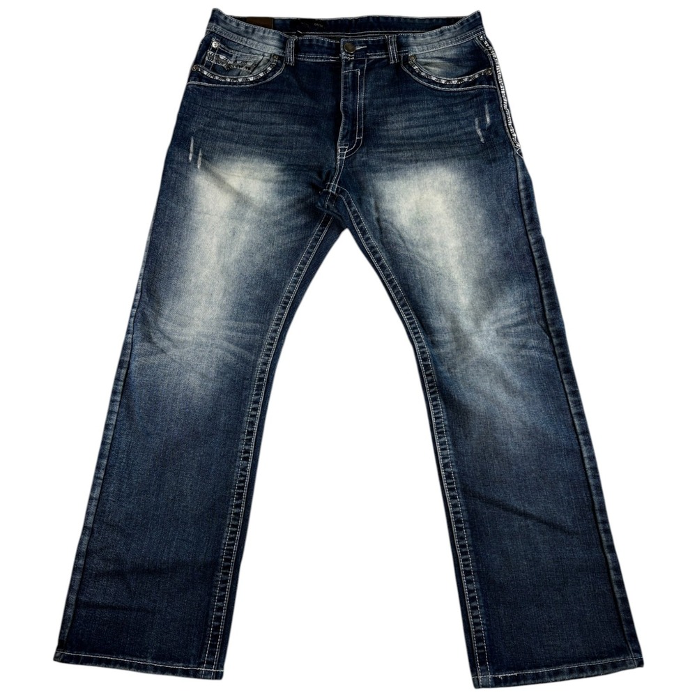 Gramercy Slim‎ Fit Jeans Mens 38 Blue Whiskering Denim Stitched Flap Pockets